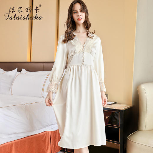 SK-S5696    19姆米新款重磅桑蚕丝睡裙女长款性感红色家居服夏长裙睡衣S5696 商品图6