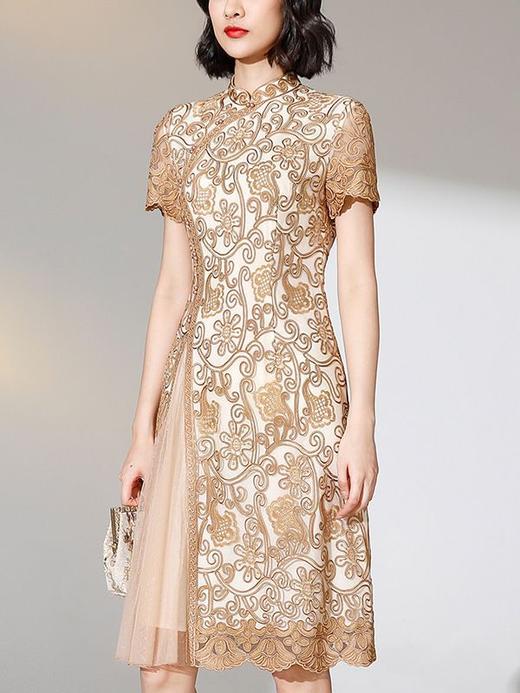 DNO-2EA8797短袖婚宴礼服高贵大码夏季短袖网纱刺绣连衣裙 商品图2