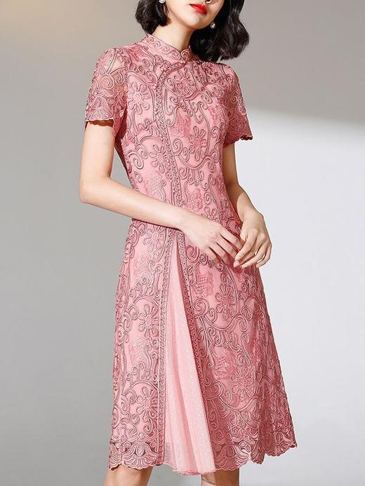 DNO-2EA8797短袖婚宴礼服高贵大码夏季短袖网纱刺绣连衣裙 商品图3