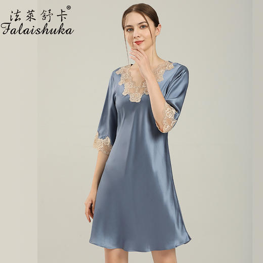 SK-S5694新款中袖蕾丝性感桑蚕丝真丝睡裙 S5694 商品图3