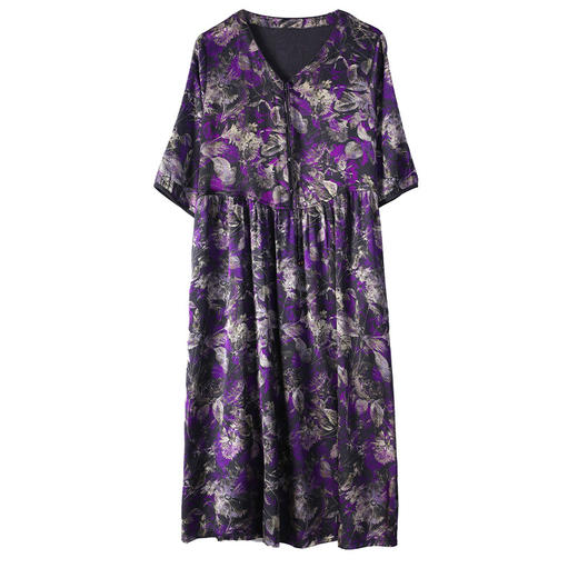 夏季新款，圆领印花真丝连衣裙女妈妈装新中式复古优雅大码裙子AHM-yys8975 商品图4