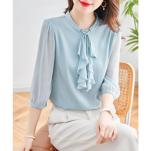 SM 12395186纯色品质真丝桑蚕丝休闲衬衫 商品图1