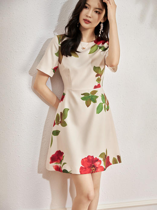 复古法式，花朵气质收腰显瘦a字摆连衣裙WLZD-2314306 商品图0