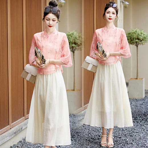 气质清新，改良旗袍夏季新中式套装女气质复古风上衣半身裙两件套连衣裙HR-BBL2323 商品图7