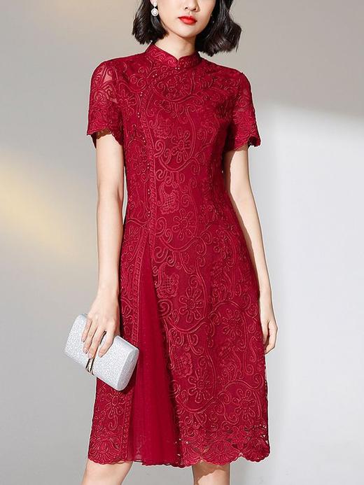 DNO-2EA8797短袖婚宴礼服高贵大码夏季短袖网纱刺绣连衣裙 商品图1