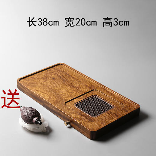锦绣-简约家用实木南美胡桃木制功夫茶具排储水式迷你干湿两用茶盘(38*20*3cm) 商品图5