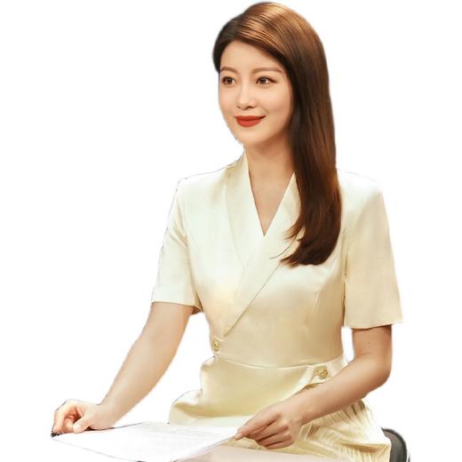 IWY/高级绸缎领连衣裙女法式轻奢百褶西装裙礼服黄色播音主持232009Q1 商品图4