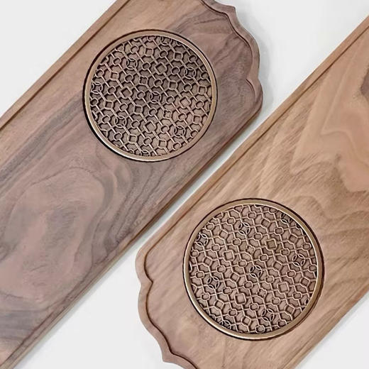 锦绣-实木茶盘黑胡桃木干泡台新中式家用花边茶台茶托壶承(36*13.5cm)福字胡桃木茶盘（32*15*5） 商品图3