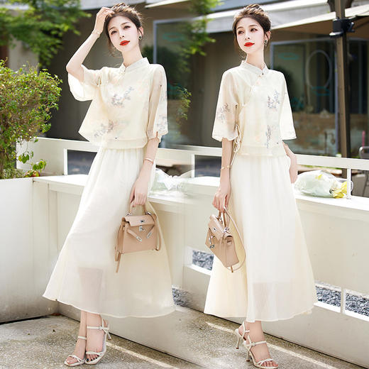 气质清新，改良旗袍夏季新中式套装女气质复古风上衣半身裙两件套连衣裙HR-BBL2323 商品图2