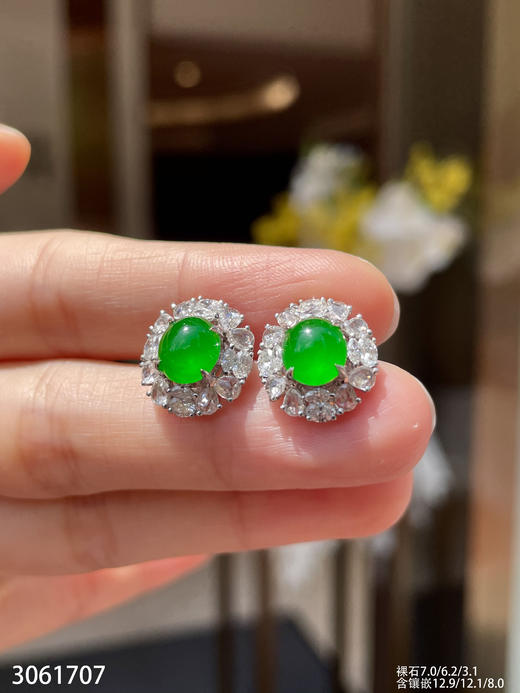 3061707，老坑高冰艳绿蛋面耳钉。具体价格微信咨询 商品图3