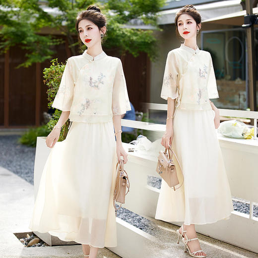 气质清新，改良旗袍夏季新中式套装女气质复古风上衣半身裙两件套连衣裙HR-BBL2323 商品图5