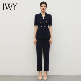 IWY/藏青色西装套装女高端职业正装女比亚迪王朝小西装外套工服C13216+PS13215