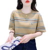 DD-撞色条纹刺绣爱心圆领短袖t恤女夏季2023年新款体恤上衣洋气 商品缩略图7