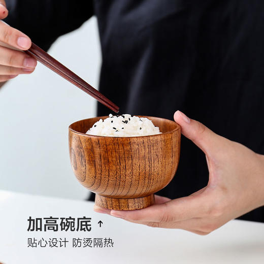 酸枣木碗木头碗家用日式儿童饭碗大号木质汤碗木勺餐具套装 商品图3