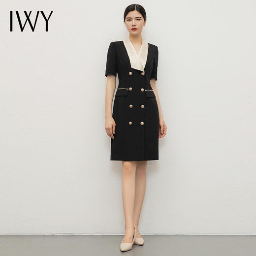 IWY/职业西装连衣裙女气质经理工作服黑白拼接裙子珠宝美容院正装Q13207 商品图0