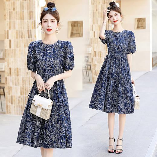 气质典雅，chic极简主义百搭印花中长款法式中长款连衣裙HR-BBL2361 商品图3