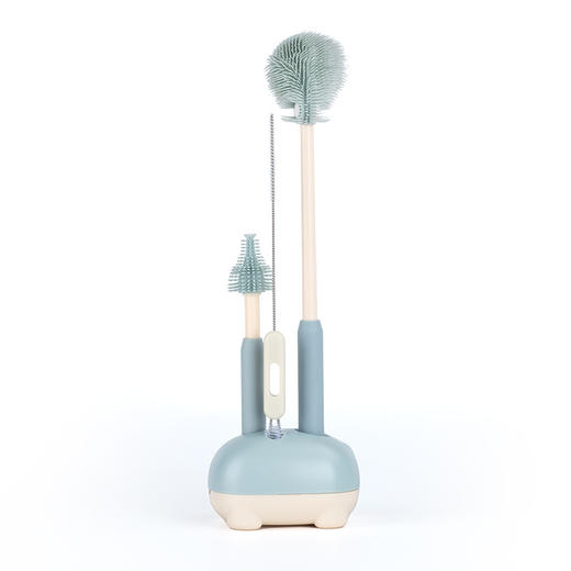 儿童瓶刷三件套带沥水架便携硅胶长柄可折叠刷头洗杯涮子 商品图4