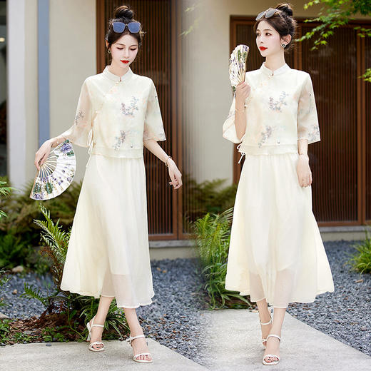 气质清新，改良旗袍夏季新中式套装女气质复古风上衣半身裙两件套连衣裙HR-BBL2323 商品图4