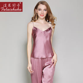 SK-T812819姆米重磅真丝睡衣女性感吊带长裤睡衣套装家居服T8128