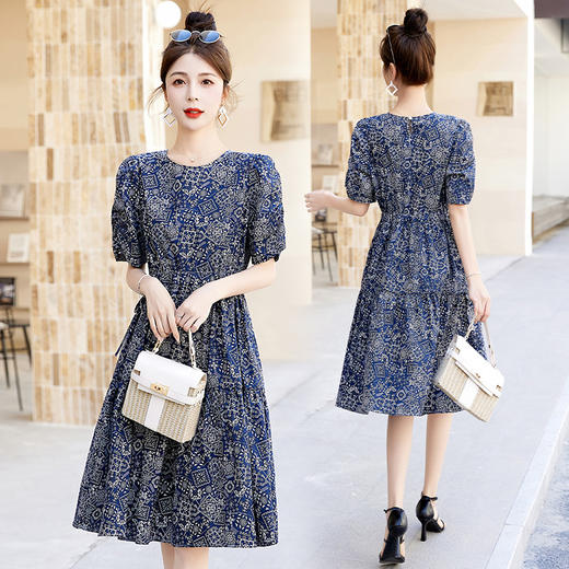 气质典雅，chic极简主义百搭印花中长款法式中长款连衣裙HR-BBL2361 商品图6
