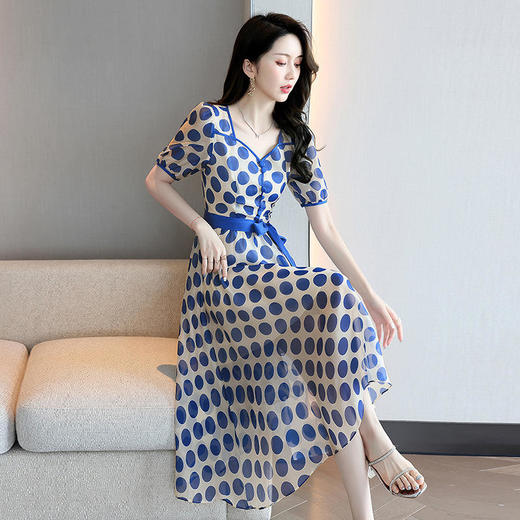 夏新减龄气质收腰显瘦时尚法式浪漫方领波点连衣裙HR-WZ51239 商品图2