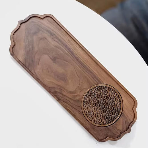 锦绣-实木茶盘黑胡桃木干泡台新中式家用花边茶台茶托壶承(36*13.5cm)福字胡桃木茶盘（32*15*5） 商品图2