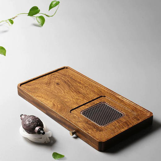 锦绣-简约家用实木南美胡桃木制功夫茶具排储水式迷你干湿两用茶盘(38*20*3cm) 商品图3