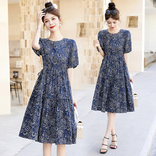 气质典雅，chic极简主义百搭印花中长款法式中长款连衣裙HR-BBL2361 商品图5
