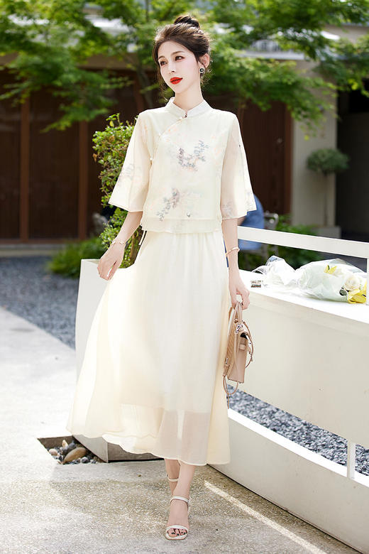 气质清新，改良旗袍夏季新中式套装女气质复古风上衣半身裙两件套连衣裙HR-BBL2323 商品图9