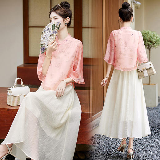 气质清新，改良旗袍夏季新中式套装女气质复古风上衣半身裙两件套连衣裙HR-BBL2323 商品图0
