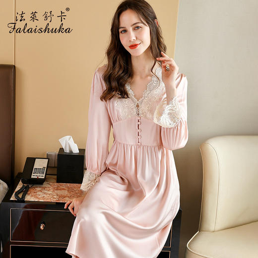 SK-S5696    19姆米新款重磅桑蚕丝睡裙女长款性感红色家居服夏长裙睡衣S5696 商品图5