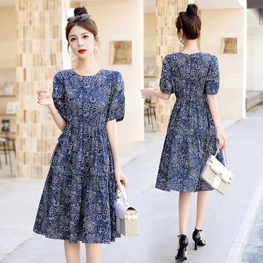 气质典雅，chic极简主义百搭印花中长款法式中长款连衣裙HR-BBL2361 商品图0