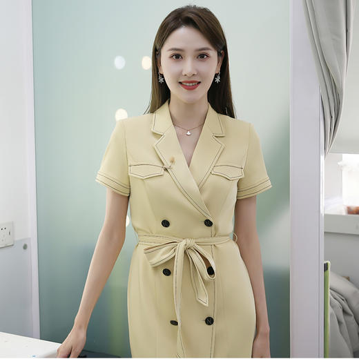 IWY/黄色主持人同款连衣裙气质名媛短袖连衣裙夏季高端Q590 商品图3