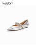 westory2023年秋季新款金属色质感奶奶鞋水钻一字带爆款单鞋W23CE73521 商品缩略图1