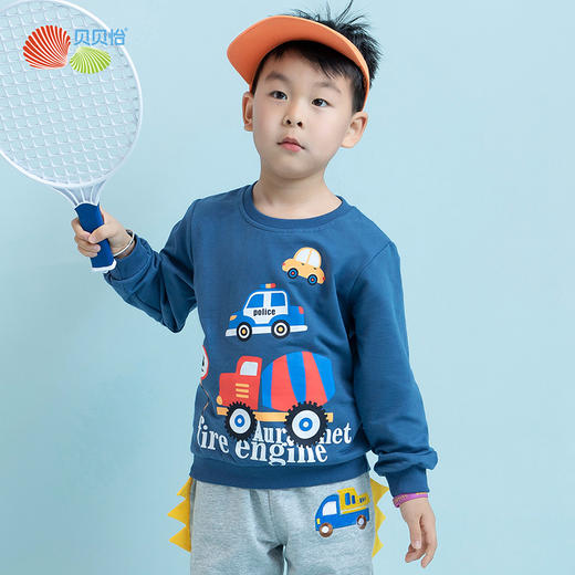 贝贝怡童装男童卫衣春季儿童宽松休闲圆领卡通印花上衣231S3125 商品图0