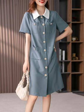 YX【定制25天】设计感小香风直筒连衣裙女2024夏季新款法式小个子显瘦中长裙