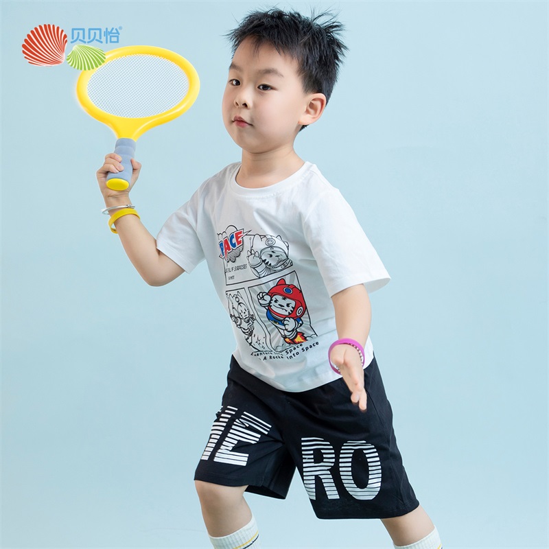 贝贝怡儿童短袖套装夏季新款男童太空探险酷帅两件套
