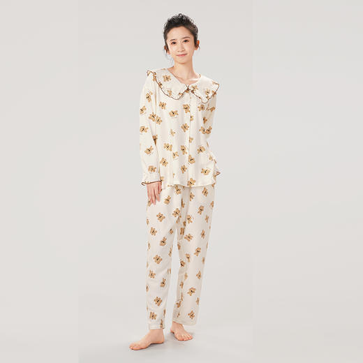 都市丽人好睡好眠女士睡衣软绵绵1.0梭织棉薄款长袖长裤类家居服套装LH31F4 商品图1