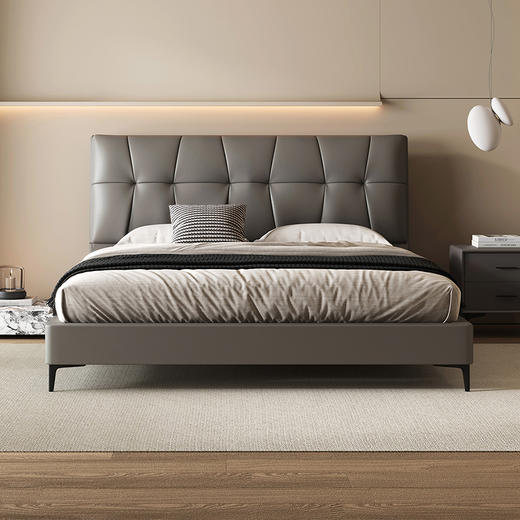 喜梦宝软床意式极简轻奢床主卧生态真皮床现代小户型皮艺软床 商品图0