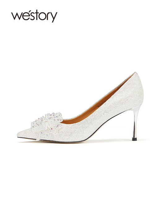 westory2023年秋季新款法式优雅蝴蝶结水钻婚鞋时尚气质高跟W23CE73051 商品图1