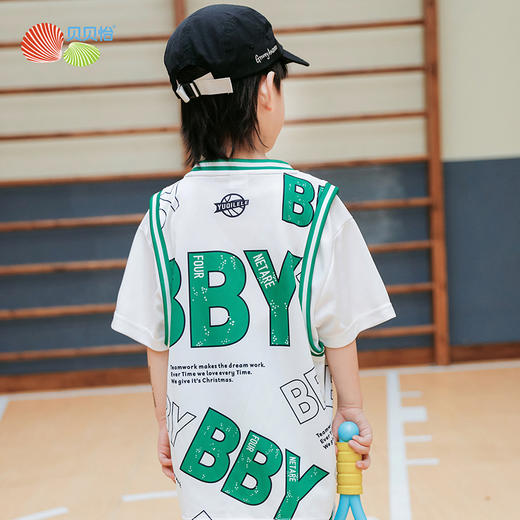 贝贝怡男童夏季短袖短裤运动套装儿童球衣速干服中大童篮球服套装232T2566 商品图2