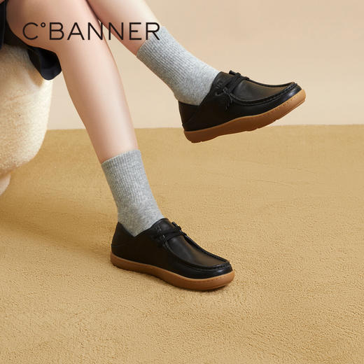 千百度两穿乐福鞋女秋季真皮豆豆鞋休闲平底舒适小皮鞋A23422160 商品图2