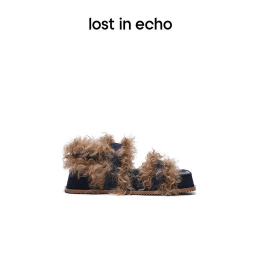 [断码]lost in echo秋季新款设计师款毛拖魔术贴厚底增高毛茸茸拖鞋女 商品图1