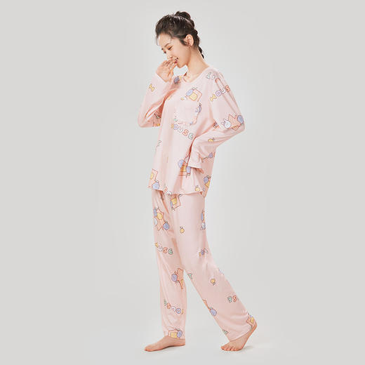 都市丽人女士牛奶丝拉架薄款长袖长裤类家居服套装LH32H1 商品图2
