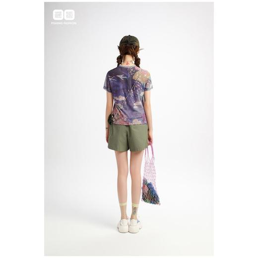 南二楼渔女装2023年夏季网纱印花针织上衣FGHB2031 商品图1