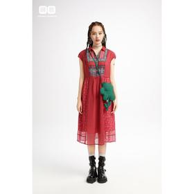 南二楼渔女装2023年夏季半开扣翻领印花连衣裙FGHB0037