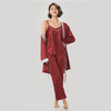都市丽人好睡好眠女士睡衣哑光弹力色丁丝质薄款三件套家居服新年本命年红品LH35A5 商品缩略图10