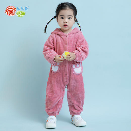 贝贝怡婴儿连体衣秋冬加绒保暖女宝宝哈衣爬服连帽衣服外穿冬装 商品图1