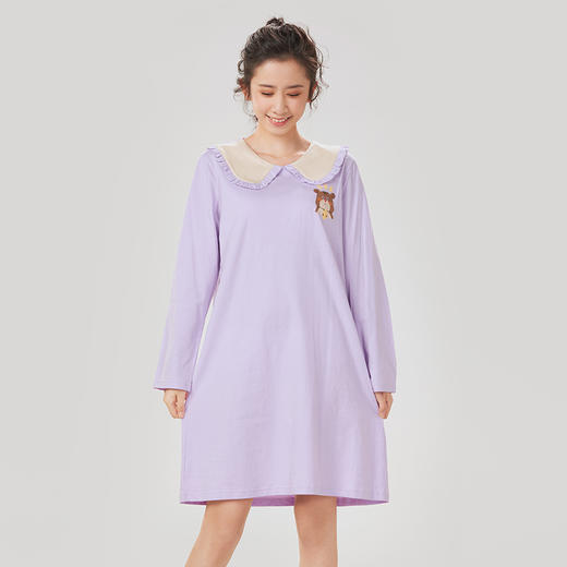 都市丽人26支CVC单面女士棉质睡裙薄款长袖裙LH36G1 商品图1