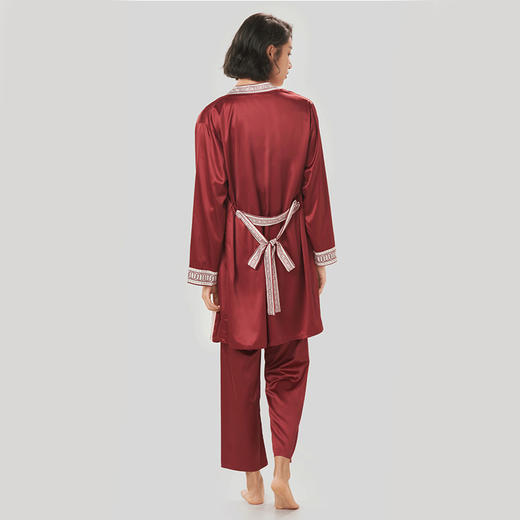 都市丽人好睡好眠女士睡衣哑光弹力色丁丝质薄款三件套家居服新年本命年红品LH35A5 商品图9